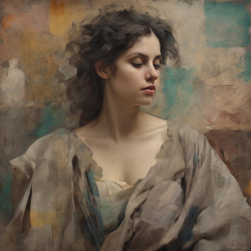 Ομορφη γυναίκα με σγουρά μαλλιά σε ζωγραφική εικαστική μορφή, έργο τέχνης που αναδεικνύει την δύναμη και την αισθητική της τέχνης.