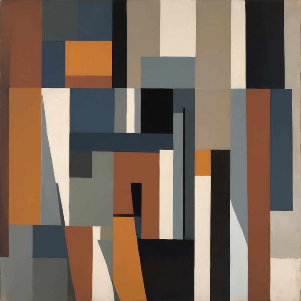 Σύγχρονος αφηρημένος πίνακας με γεωμετρικά σχήματα και γήινους τόνους.